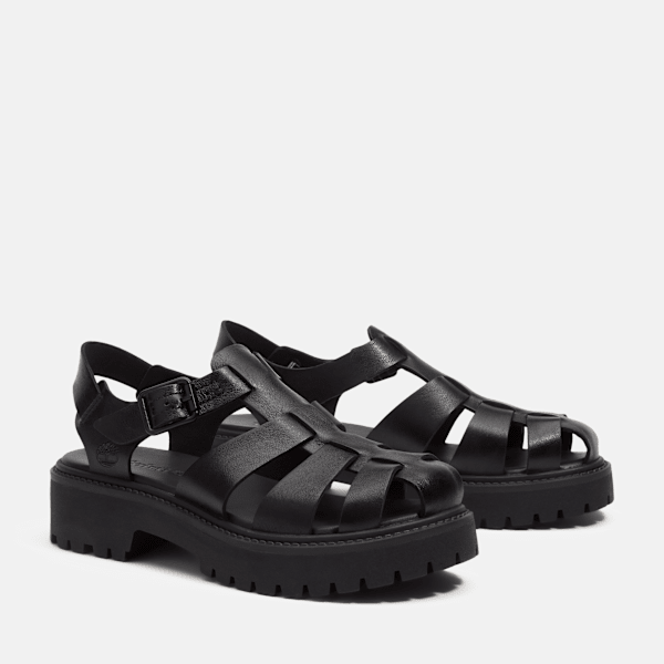 Women's Stone Street Fisherman Platform Sandal / Black Full-Grain