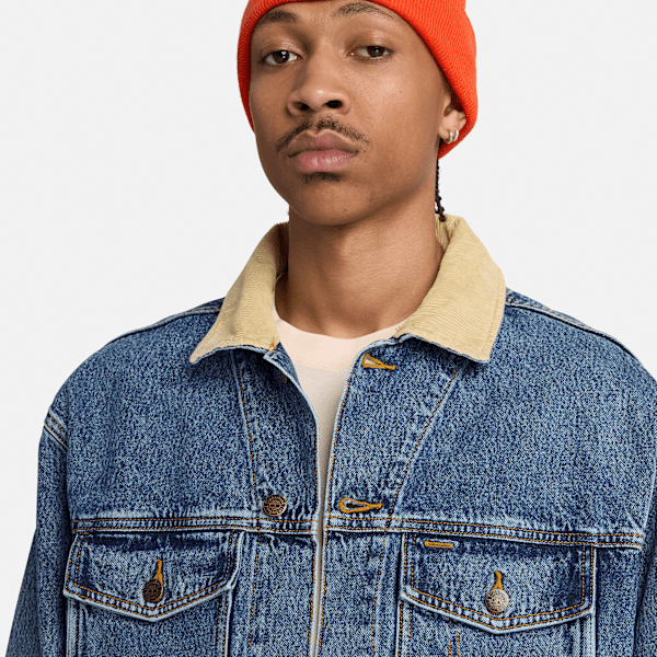Men's Denim Trucker Jacket / Glacier Tint Marble Wash