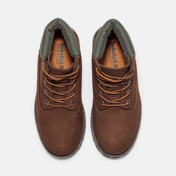 Junior Timberland® Premium 6-Inch Waterproof Boot / Dark Brown Nubuck/Gold