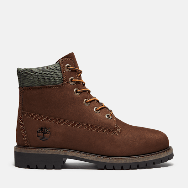 Junior Timberland® Premium 6-Inch Waterproof Boot / Dark Brown Nubuck/Gold