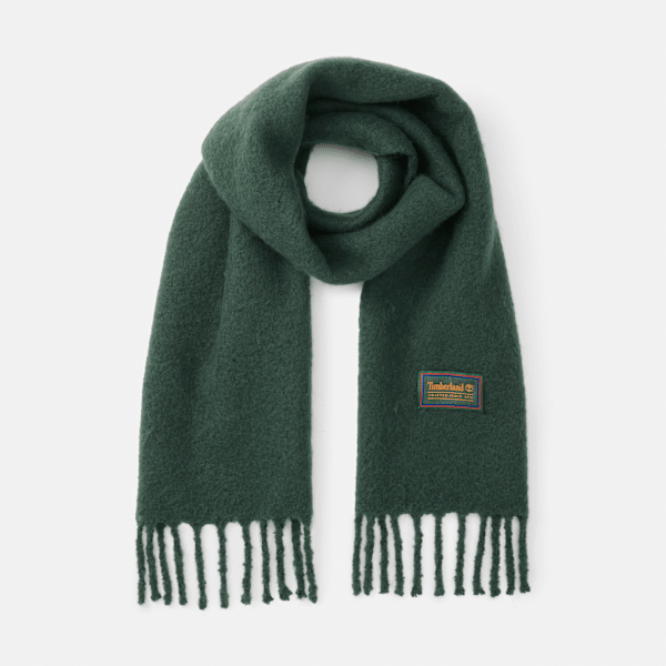 Women's Woven Tassel Scarf / Darkest Green