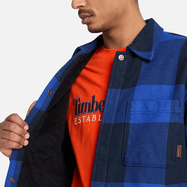 Men's Fleece-Lined Checkered Overshirt / Cobalt Blue