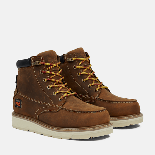 Men's Timberland PRO® Gridworks 6" Waterproof Moc-Toe Work Boot / Brown Full-Grain