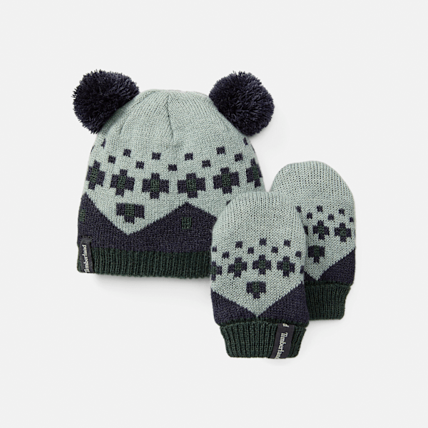 Kids' Fairisle Hat &amp; Mitten Set / Silver Blue