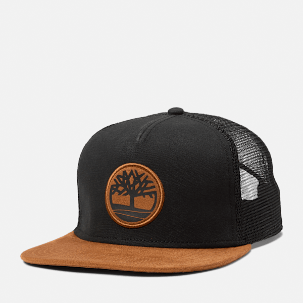 Faux Suede Flatbrim Trucker Hat / Black