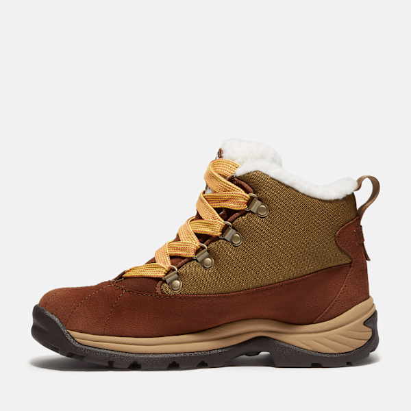 Women's White Ledge Waterproof Snow Boot / Brown Suede/Gold