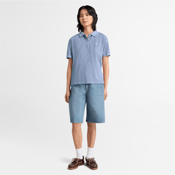 Women's Garment Dyed Short-Sleeve Pique Polo / Stone Wash