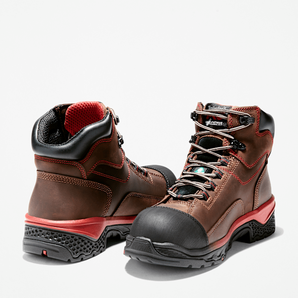 Men's Bosshog 6" Composite Toe Waterproof Work Boot / Brown Full-Grain Leather/Red