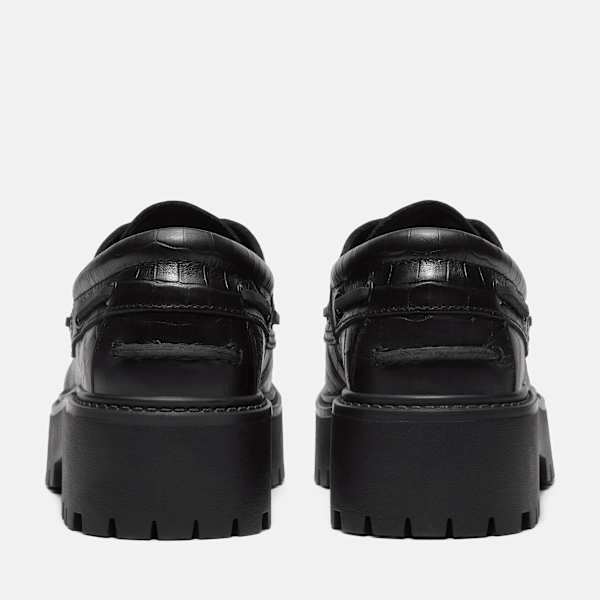 Women's Stone Street Platform Boat Shoe / Black Full-Grain Croc