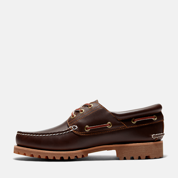 Men's Timberland® Authentic 3-Eye Lug Handsewn Boat Shoe / Brown
