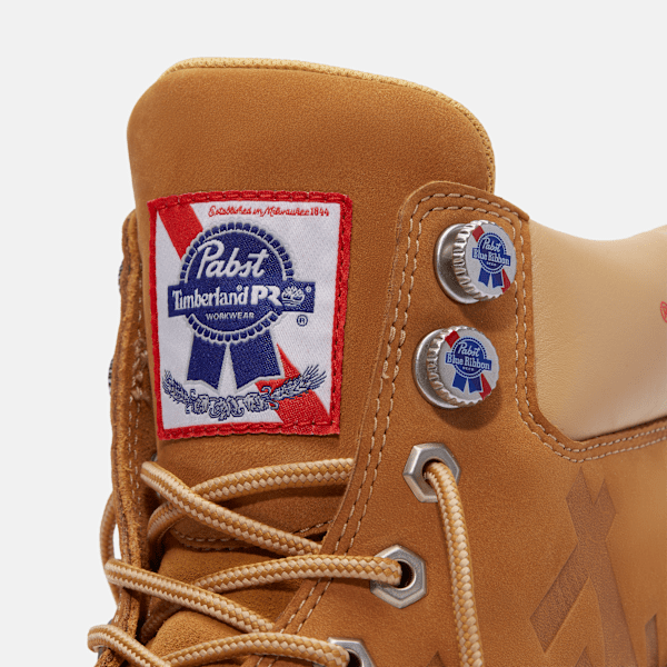 Men's Timberland PRO® and Pabst Blue Ribbon Direct Attach 6" Soft Toe Waterproof Work Boot / Wheat Nubuck