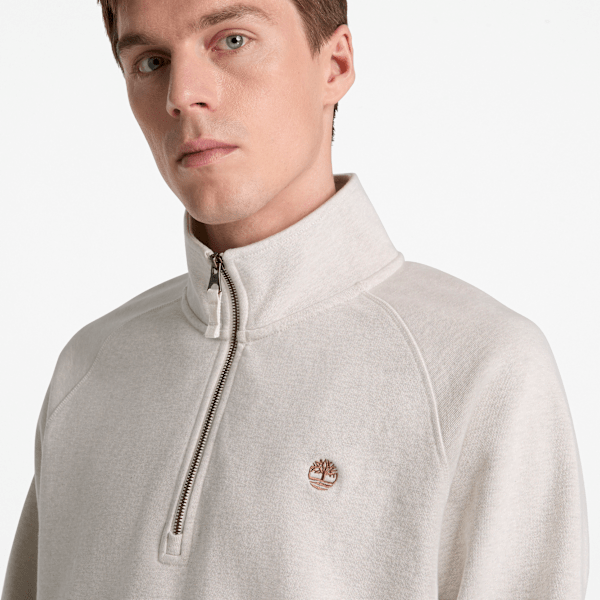 Men's Exeter River Embroidered Logo Quarter-Zip Sweatshirt / Light Oatmeal Heather
