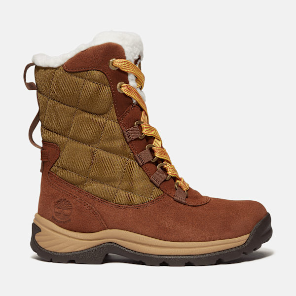 Women's White Ledge Tall Waterproof Snow Boot / Medium Brown Suede