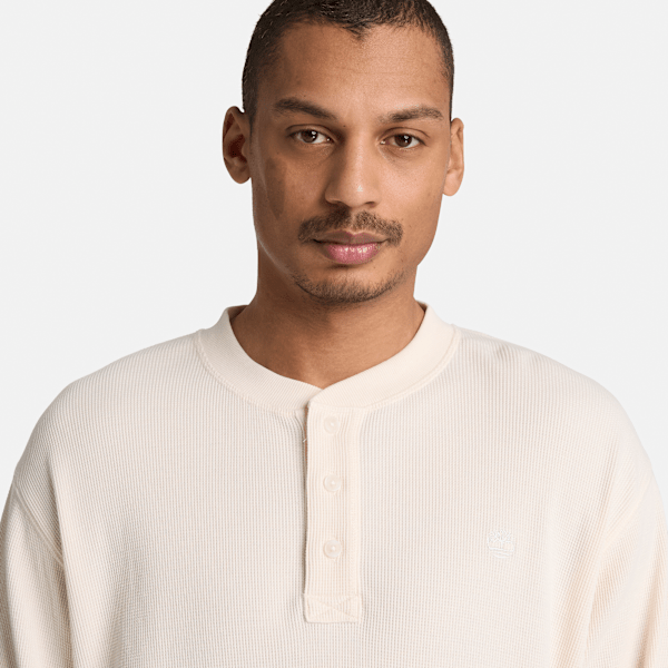 Men's Wharf River Waffle Long-Sleeve Polo / White Smoke