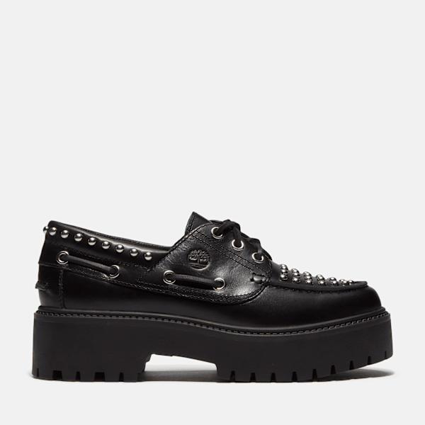 Women's Stone Street Platform Boat Shoe / Black Full-Grain
