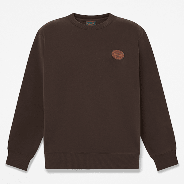 Men's Leather Patch Crew Sweatshirt / Dark Brown