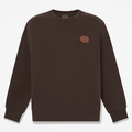 Men's Leather Patch Crew Sweatshirt / Dark Brown