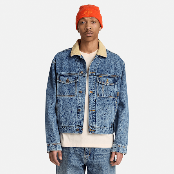 Men's Denim Trucker Jacket / Glacier Tint Marble Wash