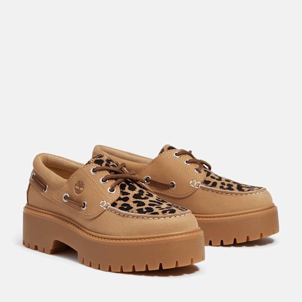Women's Stone Street Platform Boat Shoe / Leopard Print/Beige Nubuck