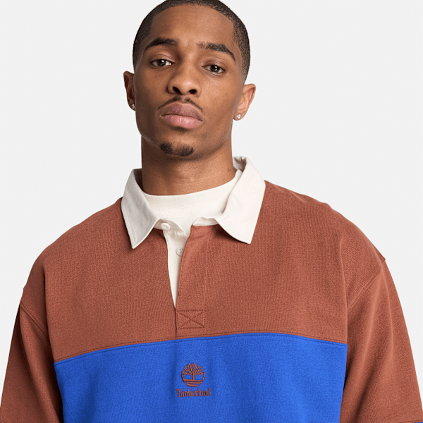 Men's Rugby Polo Sweatshirt / Brown/Blue Stripe