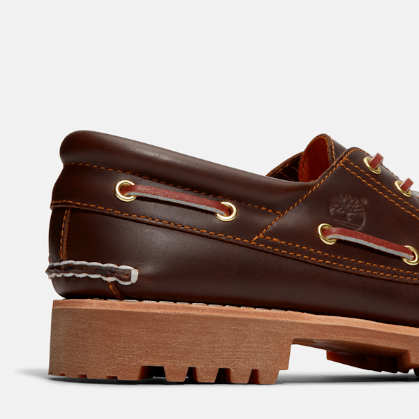 Men's Timberland® Authentic 3-Eye Lug Handsewn Boat Shoe / Brown