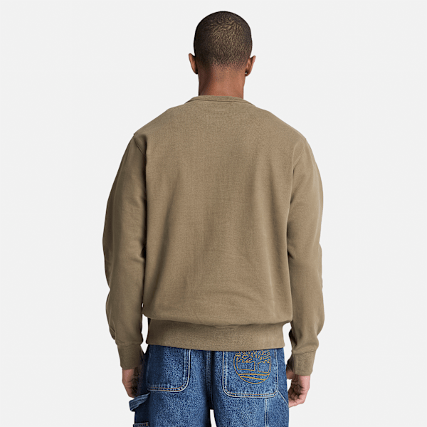 Men's Leather Patch Crew Sweatshirt / Dark Olive
