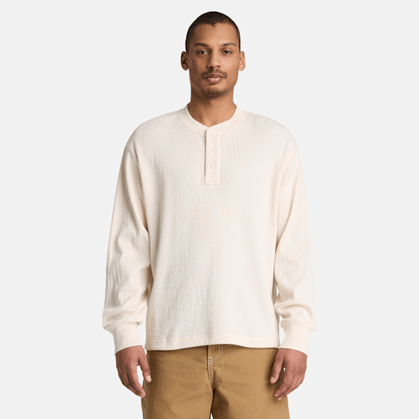 Men's Wharf River Waffle Long-Sleeve Polo / White Smoke