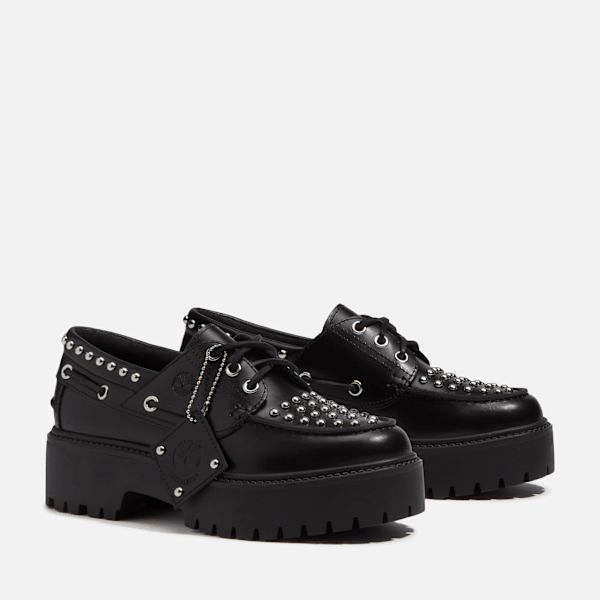 Women's Stone Street Platform Boat Shoe / Black Full-Grain