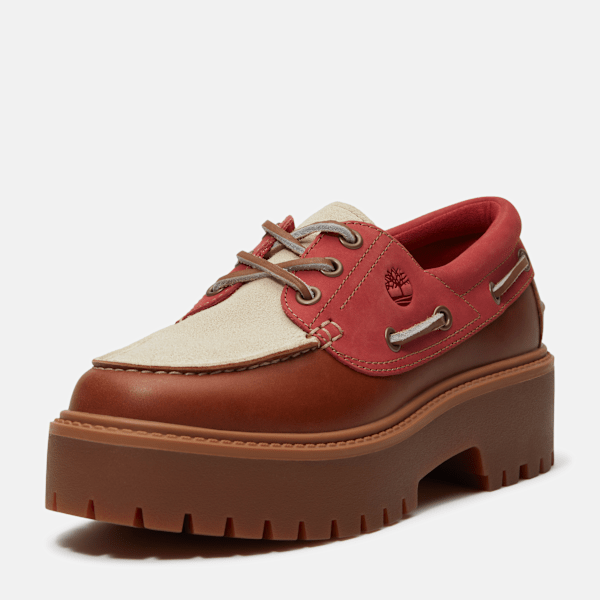 Women's Stone Street Platform Boat Shoe / Rust Full-Grain/Medium Red