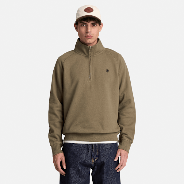 Men's Exeter River Embroidered Logo Quarter-Zip Sweatshirt / Dark Olive