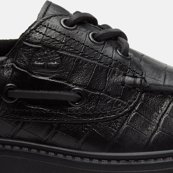 Women's Stone Street Platform Boat Shoe / Black Full-Grain Croc