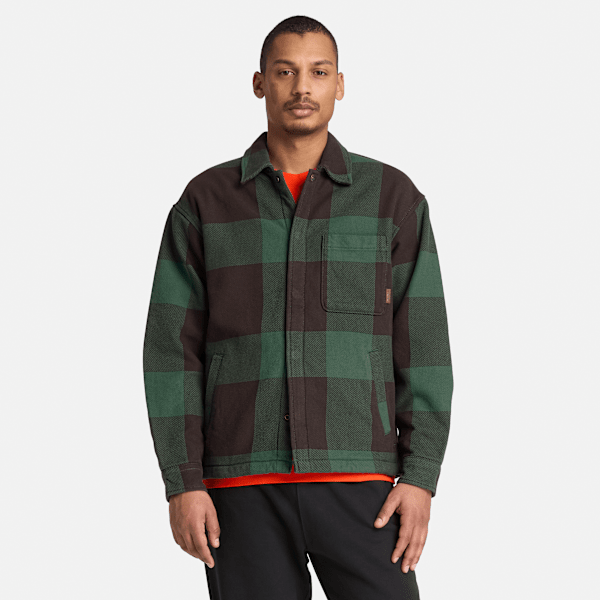 Men's Fleece-Lined Checkered Overshirt / Dark Brown