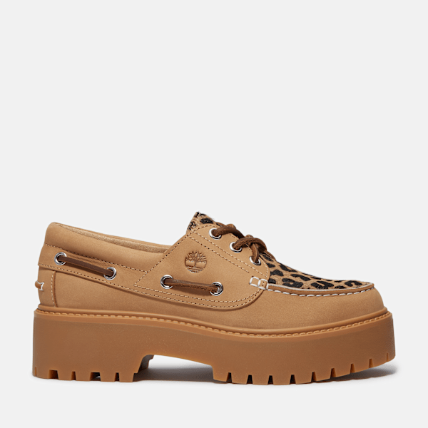 Women's Stone Street Platform Boat Shoe / Leopard Print/Beige Nubuck