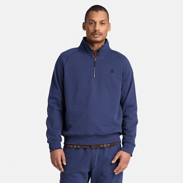 Men's Exeter River Embroidered Logo Quarter-Zip Sweatshirt / Dark Navy
