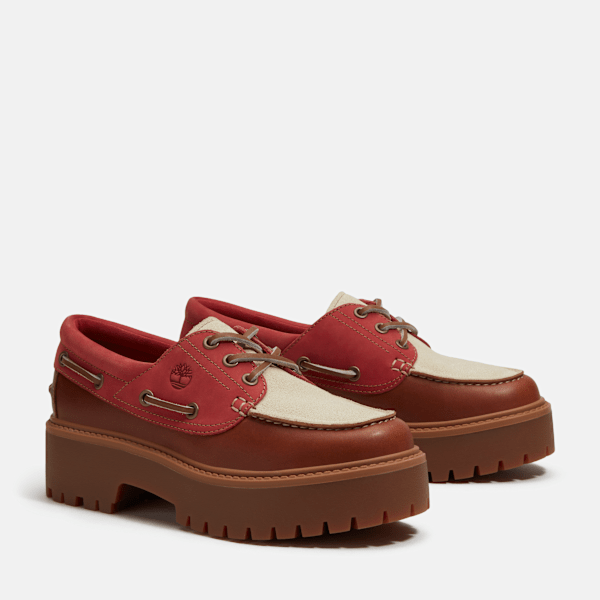 Women's Stone Street Platform Boat Shoe / Rust Full-Grain/Medium Red