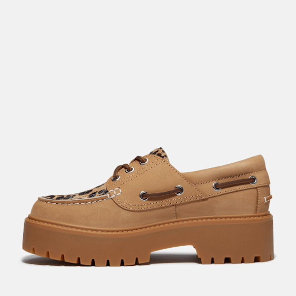 Women's Stone Street Platform Boat Shoe / Leopard Print/Beige Nubuck