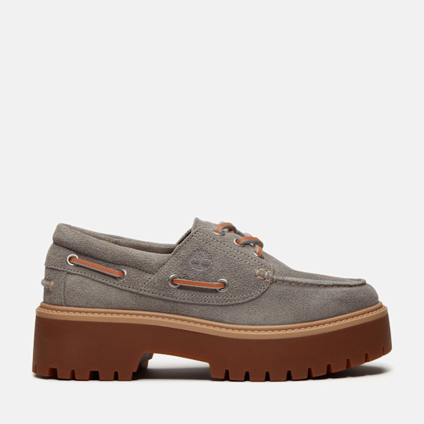 Women's Stone Street Platform Boat Shoe / Medium Grey Suede