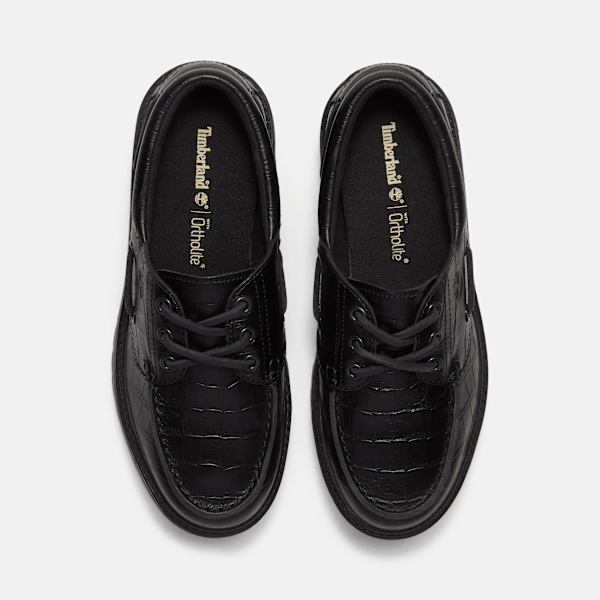 Women's Stone Street Platform Boat Shoe / Black Full-Grain Croc