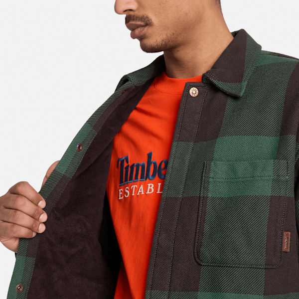 Men's Fleece-Lined Checkered Overshirt / Dark Brown