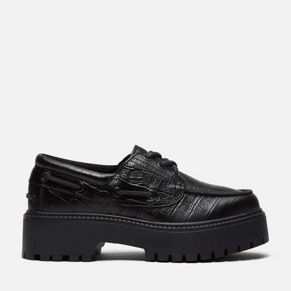 Women's Stone Street Platform Boat Shoe / Black Full-Grain Croc