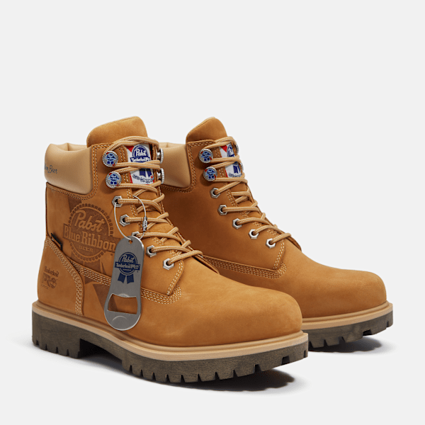 Men's Timberland PRO® and Pabst Blue Ribbon Direct Attach 6" Soft Toe Waterproof Work Boot / Wheat Nubuck