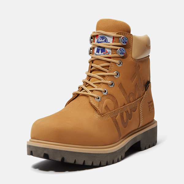 Men's Timberland PRO® and Pabst Blue Ribbon Direct Attach 6" Soft Toe Waterproof Work Boot / Wheat Nubuck