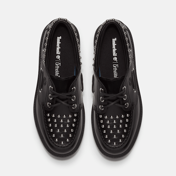 Women's Stone Street Platform Boat Shoe / Black Full-Grain