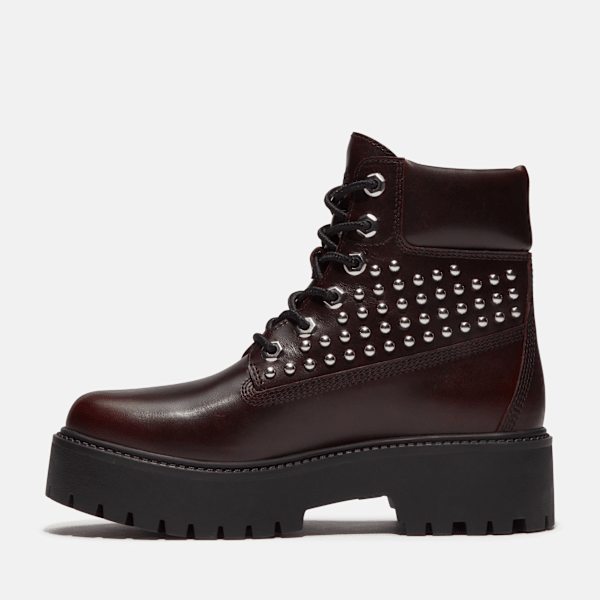 Women's Stone Street Platform 6-Inch Boot / Burgundy Full-Grain With Studs