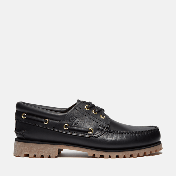 Men's Timberland® Authentic 3-Eye Lug Handsewn Boat Shoe / Black Full-Grain