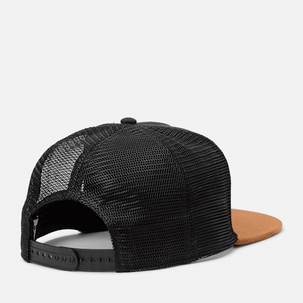Faux Suede Flatbrim Trucker Hat / Black