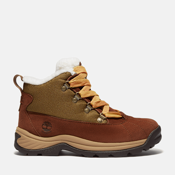 Women's White Ledge Waterproof Snow Boot / Brown Suede/Gold