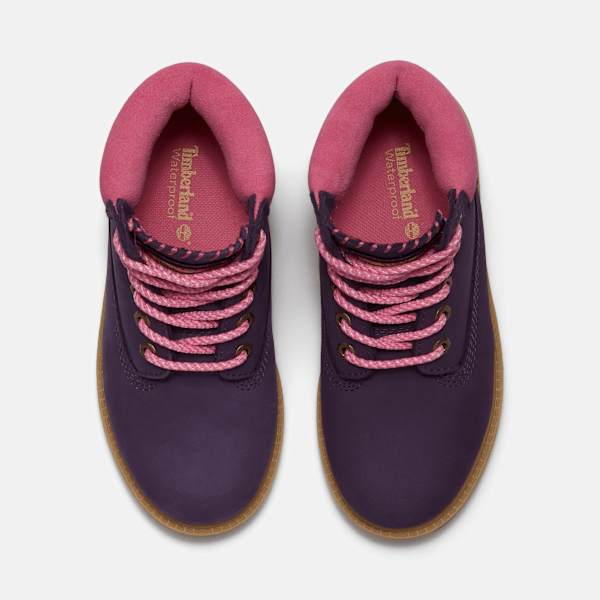 Youth Timberland® Premium 6-Inch Waterproof Boot / Dark Purple Nubuck/Pink