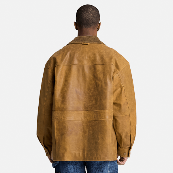 Men's Wenham Leather Field Coat / Medium Brown