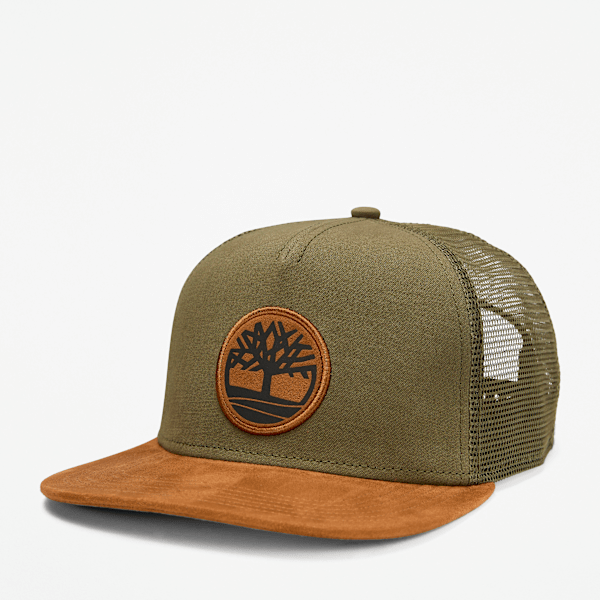 Faux Suede Flatbrim Trucker Hat / Leaf Green